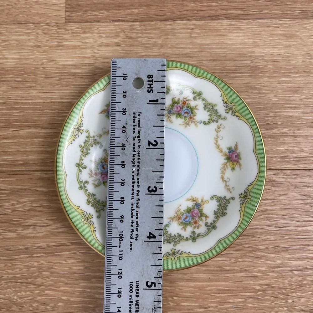 Noritake Marlene Demitasse Cup and Saucer Set Green Lattice Floral Gold Japan